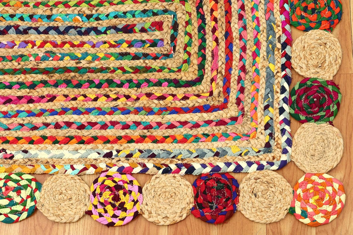 Premium Quality Jute Rug 2x3 Kilim Area Rug Hand Braided Jute Geometric Pattern Beige Hand Woven Boho Flatweave Carpet Indoor Outdoor Rugs for Kitchen Garden Yoga Mat - Colors B