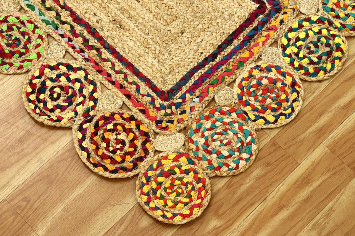 Premium Quality Jute Rug 2x3 Kilim Area Rug Hand Braided Jute Geometric Pattern Beige Hand Woven Boho Flatweave Carpet Indoor Outdoor Rugs for Kitchen Garden Yoga Mat - Colors B