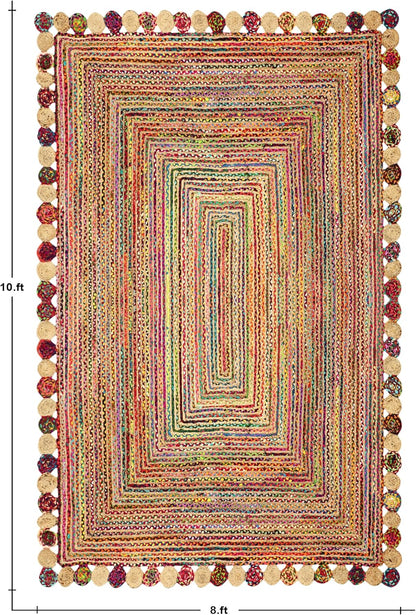 Premium Quality Jute Rug 2x3 Kilim Area Rug Hand Braided Jute Geometric Pattern Beige Hand Woven Boho Flatweave Carpet Indoor Outdoor Rugs for Kitchen Garden Yoga Mat - Colors B