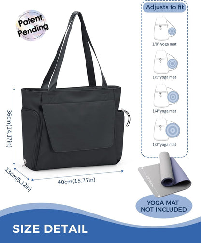 Gym Bag for Women, 19L Yoga Mat Bag with Shoe Compartment & Wet Dry Pocket, Gym Tote Bag with Hook-and-loop Yoga Mat Holder, Quick Access Storage, for Workout Travel Pilates Dance