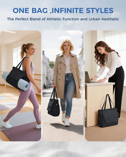 Gym Bag for Women, 19L Yoga Mat Bag with Shoe Compartment & Wet Dry Pocket, Gym Tote Bag with Hook-and-loop Yoga Mat Holder, Quick Access Storage, for Workout Travel Pilates Dance
