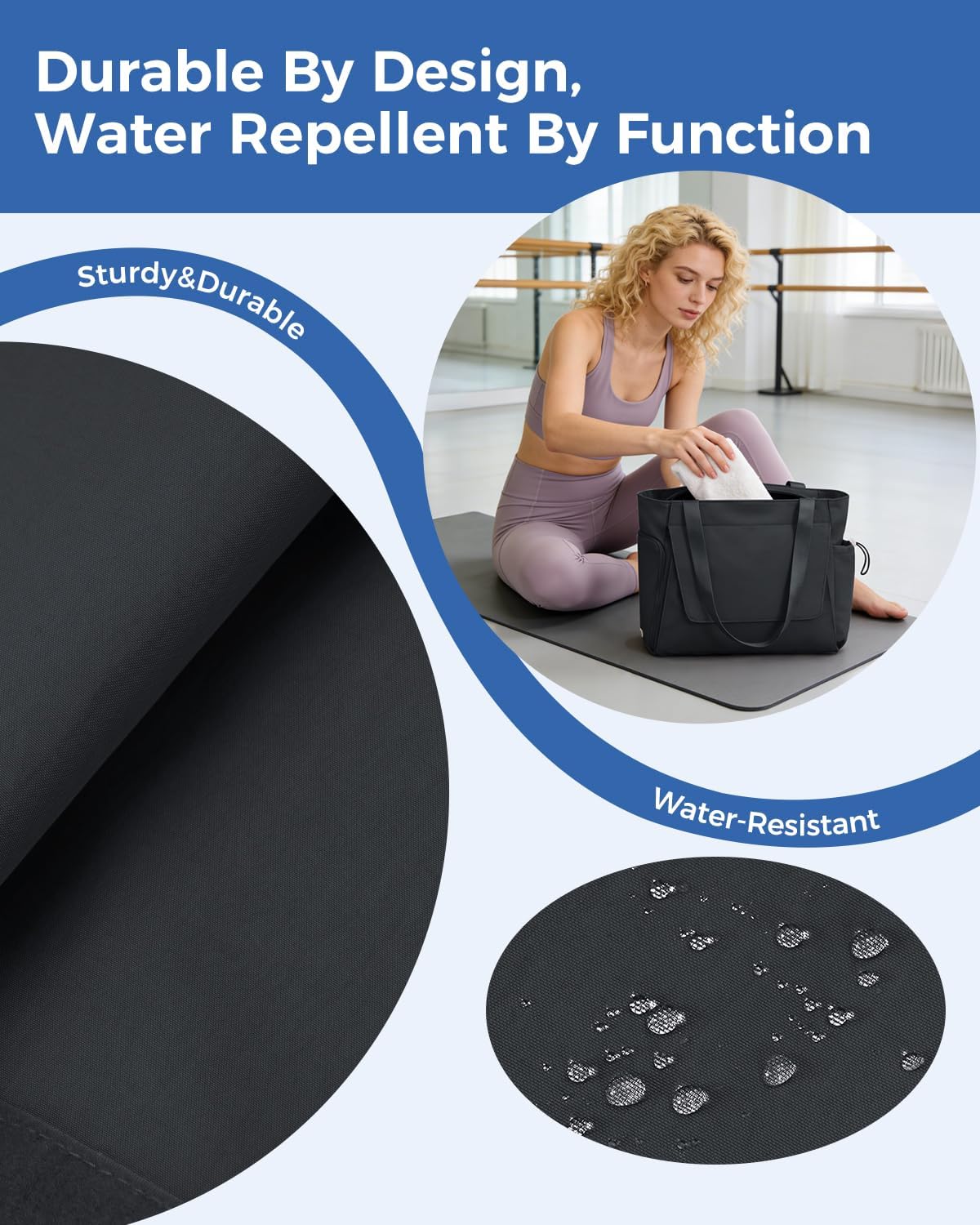 Gym Bag for Women, 19L Yoga Mat Bag with Shoe Compartment & Wet Dry Pocket, Gym Tote Bag with Hook-and-loop Yoga Mat Holder, Quick Access Storage, for Workout Travel Pilates Dance