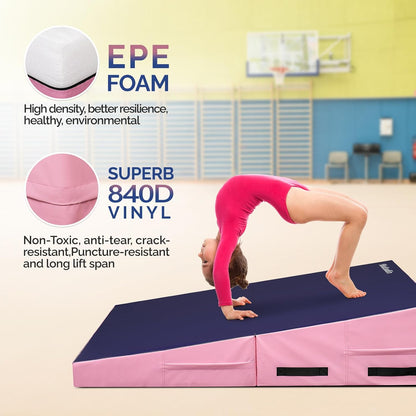 48"x24"x14" Tumbling Mat - Folding Gymnastics Cheese Wedge Mat for Kids, Girls Home Training