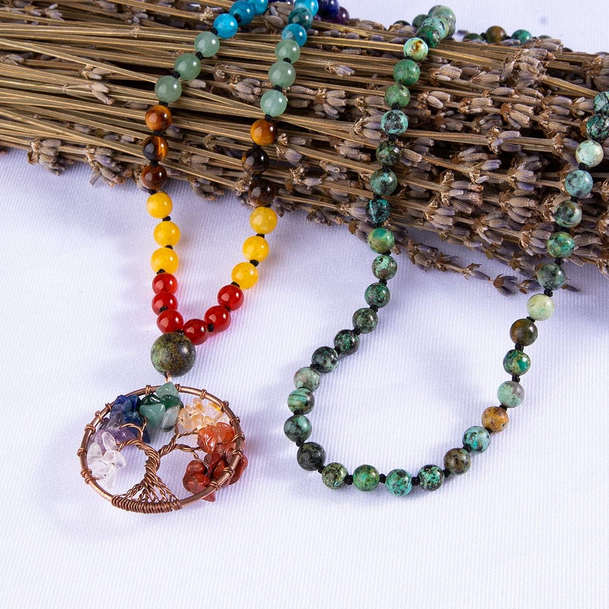 108 Mala Beads Necklace Life Tree 7 Chakra Wrap Bracelet Real Healing Gemstone Yoga Meditation Hand Knotted Mala Prayer Bead Necklace