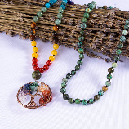 108 Mala Beads Necklace Life Tree 7 Chakra Wrap Bracelet Real Healing Gemstone Yoga Meditation Hand Knotted Mala Prayer Bead Necklace