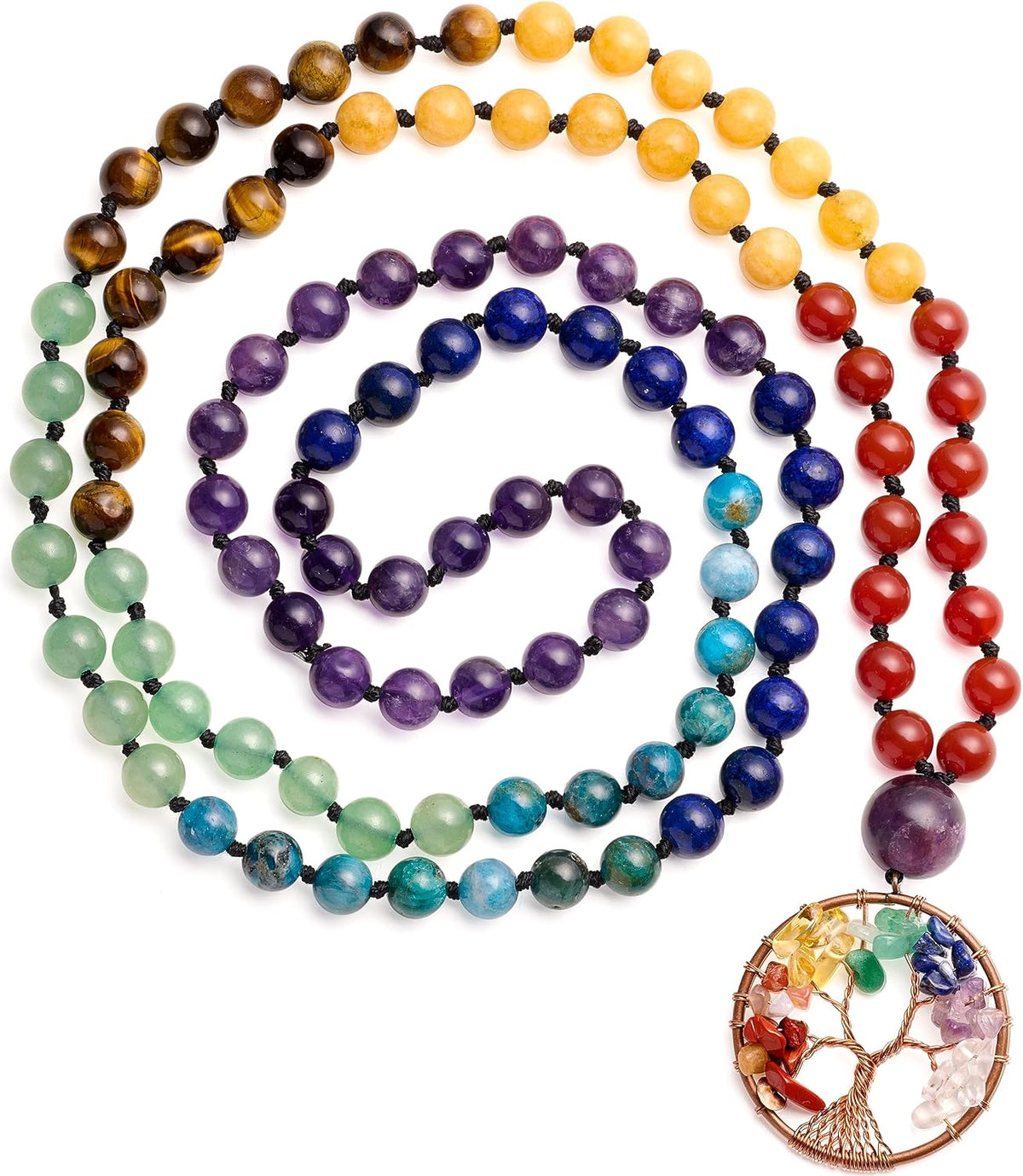 108 Mala Beads Necklace Life Tree 7 Chakra Wrap Bracelet Real Healing Gemstone Yoga Meditation Hand Knotted Mala Prayer Bead Necklace