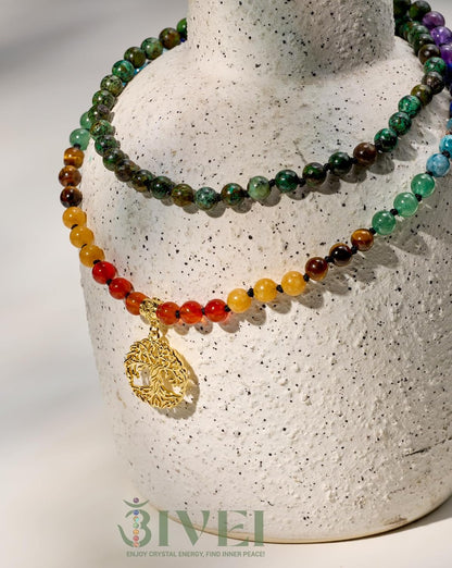 108 Mala Beads Necklace Life Tree 7 Chakra Wrap Bracelet Real Healing Gemstone Yoga Meditation Hand Knotted Mala Prayer Bead Necklace