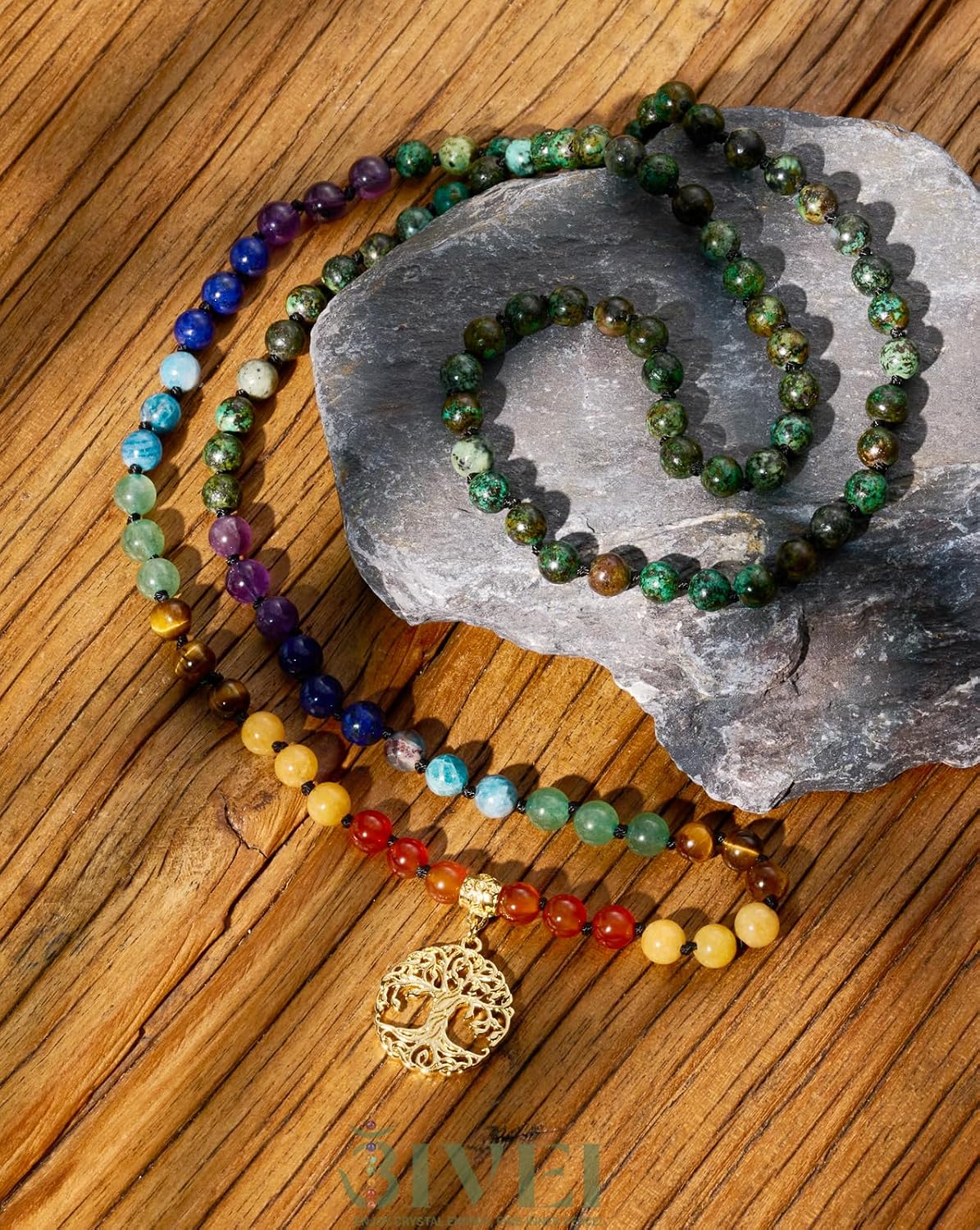 108 Mala Beads Necklace Life Tree 7 Chakra Wrap Bracelet Real Healing Gemstone Yoga Meditation Hand Knotted Mala Prayer Bead Necklace