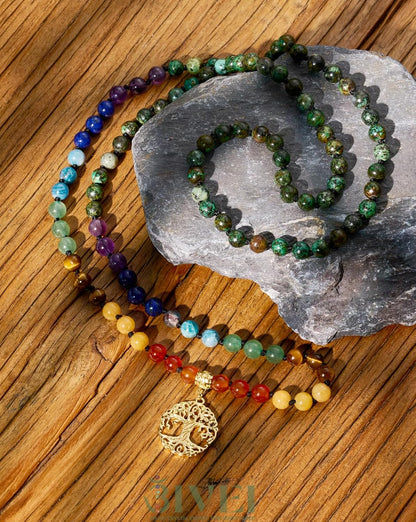 108 Mala Beads Necklace Life Tree 7 Chakra Wrap Bracelet Real Healing Gemstone Yoga Meditation Hand Knotted Mala Prayer Bead Necklace