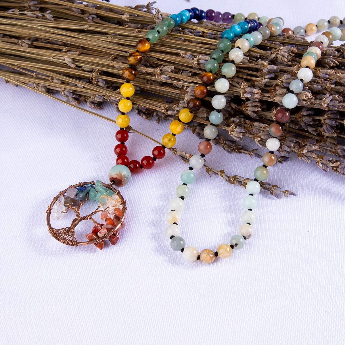 108 Mala Beads Necklace Life Tree 7 Chakra Wrap Bracelet Real Healing Gemstone Yoga Meditation Hand Knotted Mala Prayer Bead Necklace