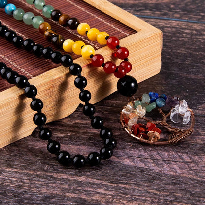 108 Mala Beads Necklace Life Tree 7 Chakra Wrap Bracelet Real Healing Gemstone Yoga Meditation Hand Knotted Mala Prayer Bead Necklace