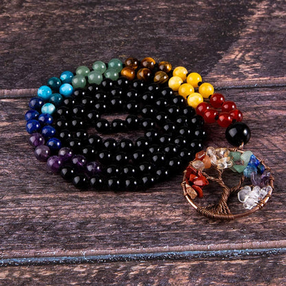 108 Mala Beads Necklace Life Tree 7 Chakra Wrap Bracelet Real Healing Gemstone Yoga Meditation Hand Knotted Mala Prayer Bead Necklace
