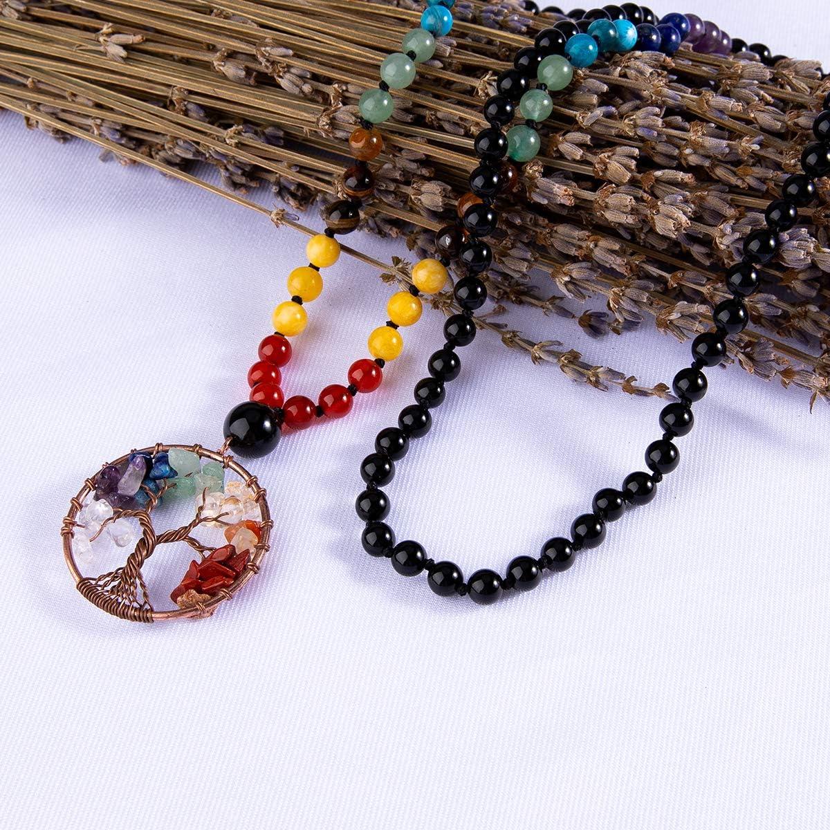 108 Mala Beads Necklace Life Tree 7 Chakra Wrap Bracelet Real Healing Gemstone Yoga Meditation Hand Knotted Mala Prayer Bead Necklace
