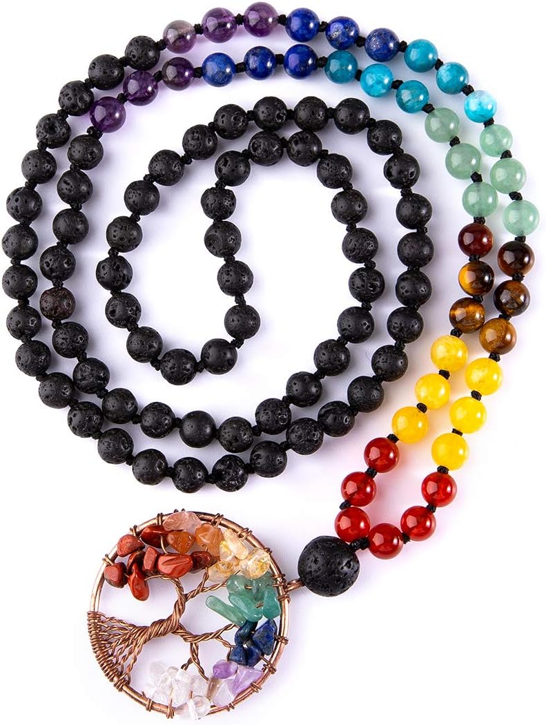 108 Mala Beads Necklace Life Tree 7 Chakra Wrap Bracelet Real Healing Gemstone Yoga Meditation Hand Knotted Mala Prayer Bead Necklace