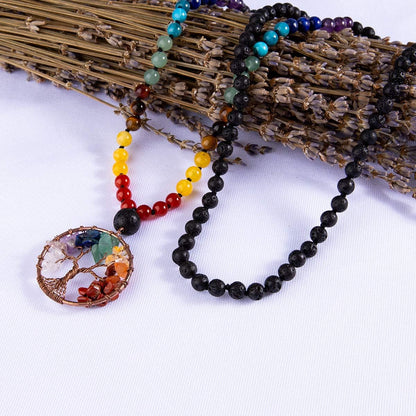108 Mala Beads Necklace Life Tree 7 Chakra Wrap Bracelet Real Healing Gemstone Yoga Meditation Hand Knotted Mala Prayer Bead Necklace