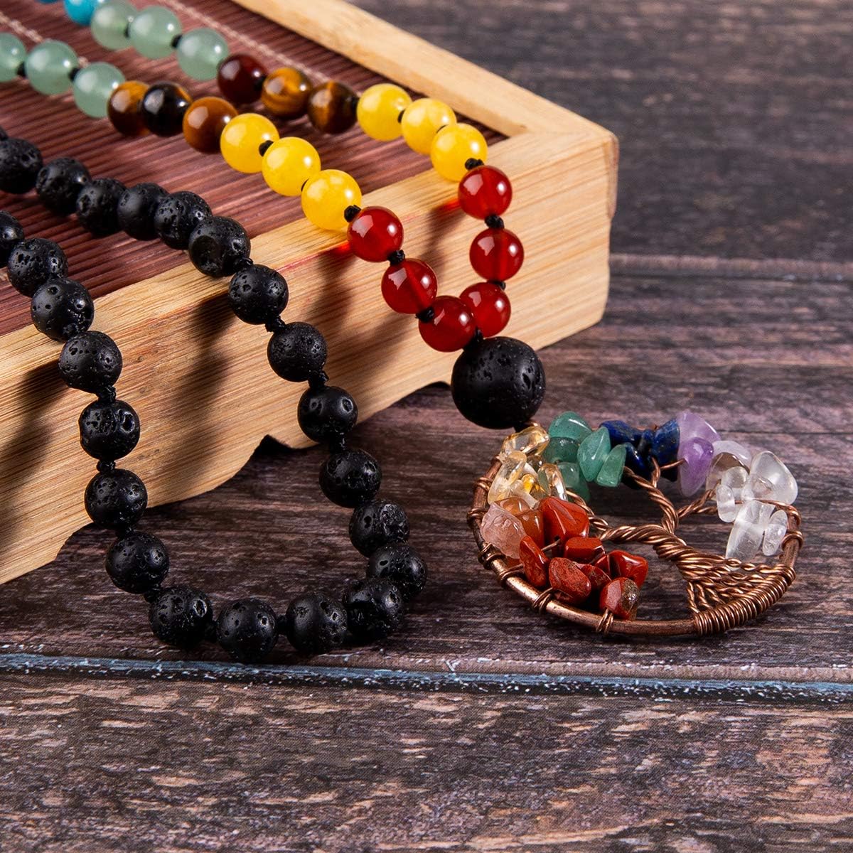 108 Mala Beads Necklace Life Tree 7 Chakra Wrap Bracelet Real Healing Gemstone Yoga Meditation Hand Knotted Mala Prayer Bead Necklace