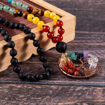 108 Mala Beads Necklace Life Tree 7 Chakra Wrap Bracelet Real Healing Gemstone Yoga Meditation Hand Knotted Mala Prayer Bead Necklace