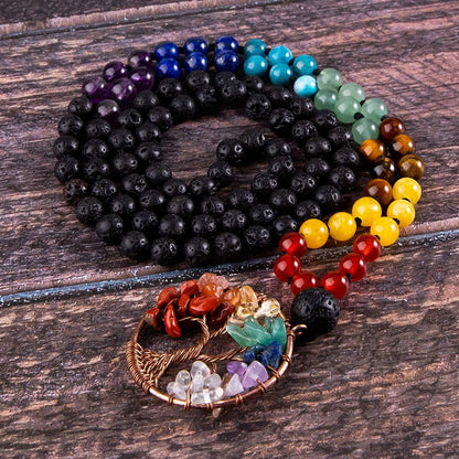 108 Mala Beads Necklace Life Tree 7 Chakra Wrap Bracelet Real Healing Gemstone Yoga Meditation Hand Knotted Mala Prayer Bead Necklace