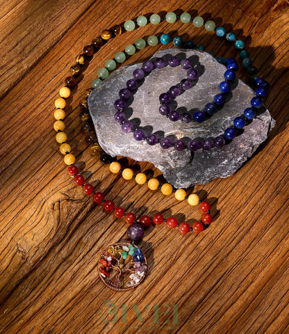 108 Mala Beads Necklace Life Tree 7 Chakra Wrap Bracelet Real Healing Gemstone Yoga Meditation Hand Knotted Mala Prayer Bead Necklace