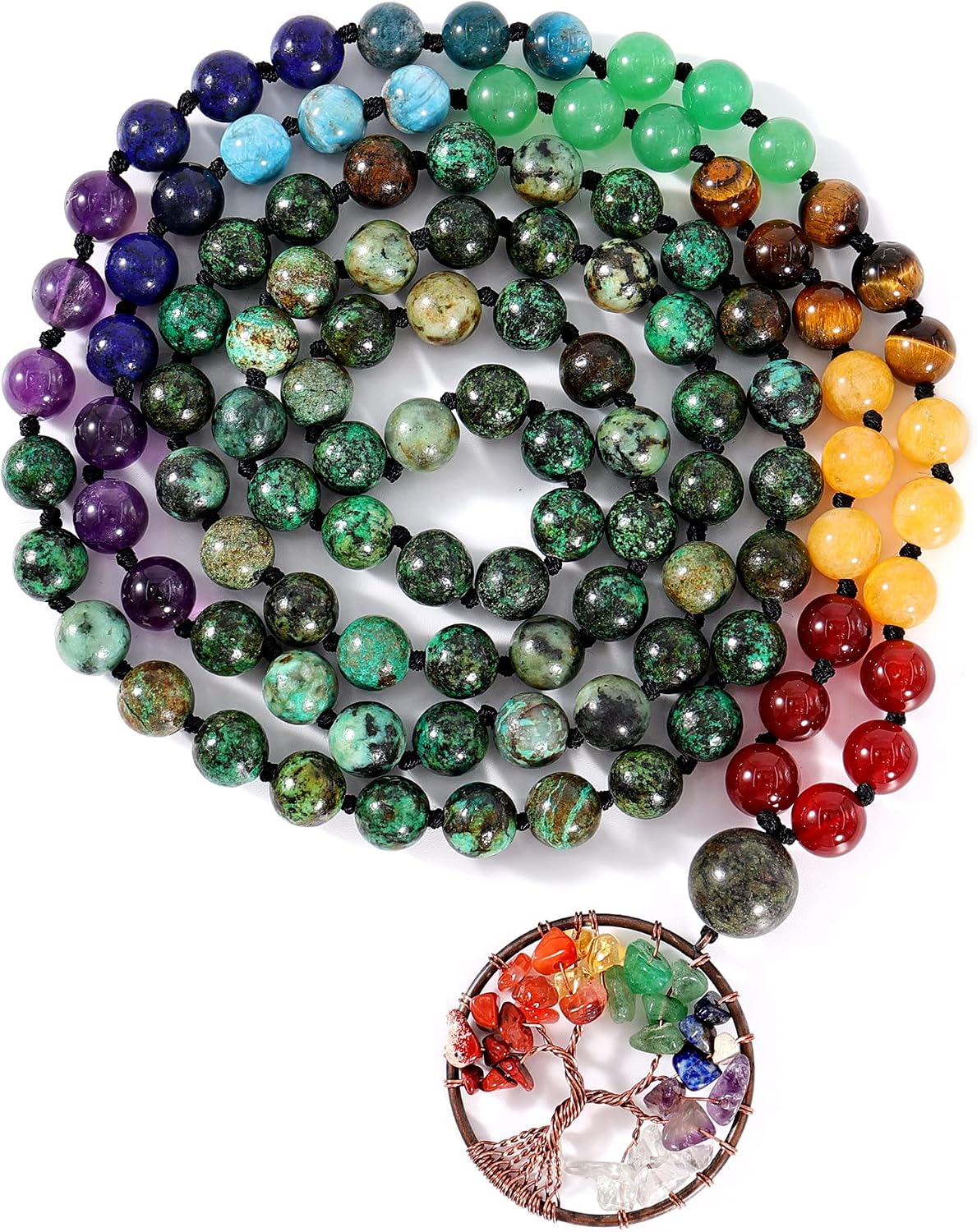 108 Mala Beads Necklace Life Tree 7 Chakra Wrap Bracelet Real Healing Gemstone Yoga Meditation Hand Knotted Mala Prayer Bead Necklace