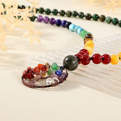 108 Mala Beads Necklace Life Tree 7 Chakra Wrap Bracelet Real Healing Gemstone Yoga Meditation Hand Knotted Mala Prayer Bead Necklace