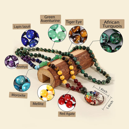 108 Mala Beads Necklace Life Tree 7 Chakra Wrap Bracelet Real Healing Gemstone Yoga Meditation Hand Knotted Mala Prayer Bead Necklace