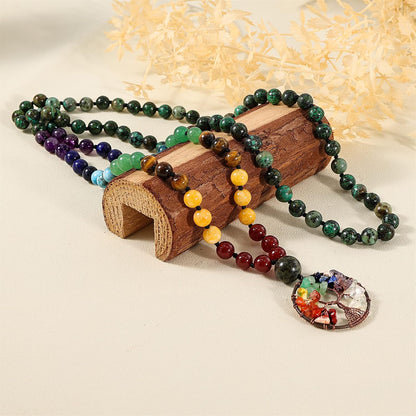 108 Mala Beads Necklace Life Tree 7 Chakra Wrap Bracelet Real Healing Gemstone Yoga Meditation Hand Knotted Mala Prayer Bead Necklace