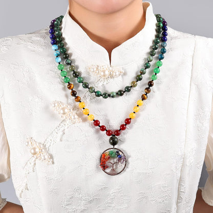 108 Mala Beads Necklace Life Tree 7 Chakra Wrap Bracelet Real Healing Gemstone Yoga Meditation Hand Knotted Mala Prayer Bead Necklace