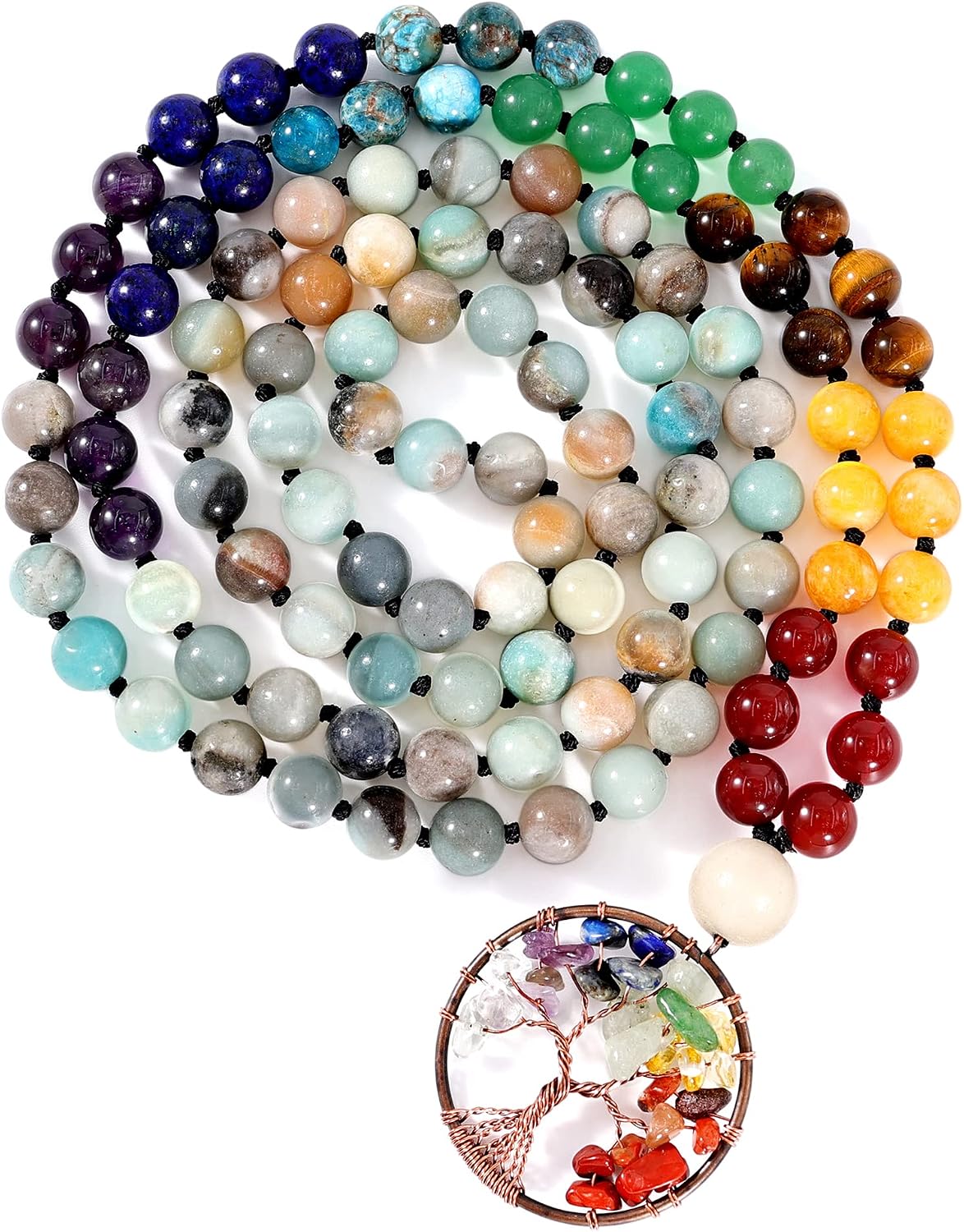 108 Mala Beads Necklace Life Tree 7 Chakra Wrap Bracelet Real Healing Gemstone Yoga Meditation Hand Knotted Mala Prayer Bead Necklace