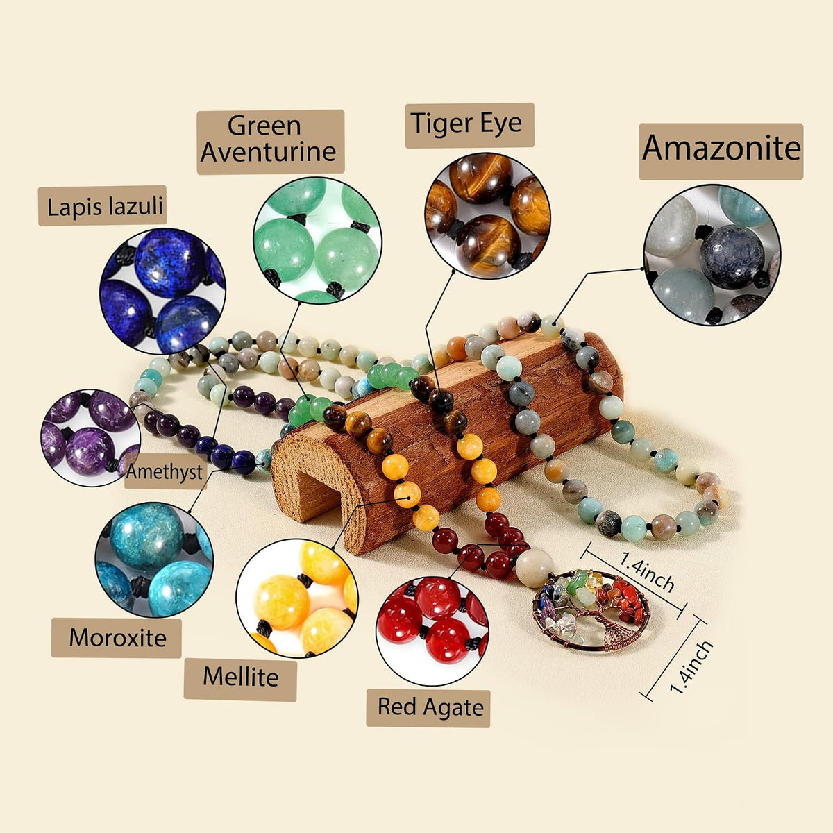108 Mala Beads Necklace Life Tree 7 Chakra Wrap Bracelet Real Healing Gemstone Yoga Meditation Hand Knotted Mala Prayer Bead Necklace