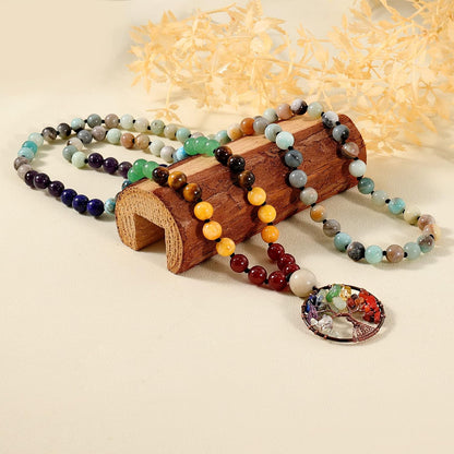 108 Mala Beads Necklace Life Tree 7 Chakra Wrap Bracelet Real Healing Gemstone Yoga Meditation Hand Knotted Mala Prayer Bead Necklace