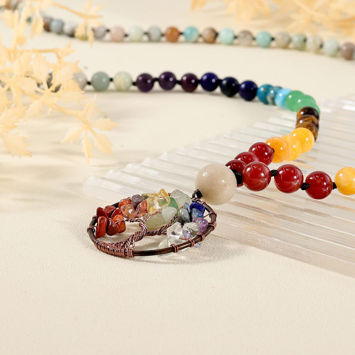 108 Mala Beads Necklace Life Tree 7 Chakra Wrap Bracelet Real Healing Gemstone Yoga Meditation Hand Knotted Mala Prayer Bead Necklace