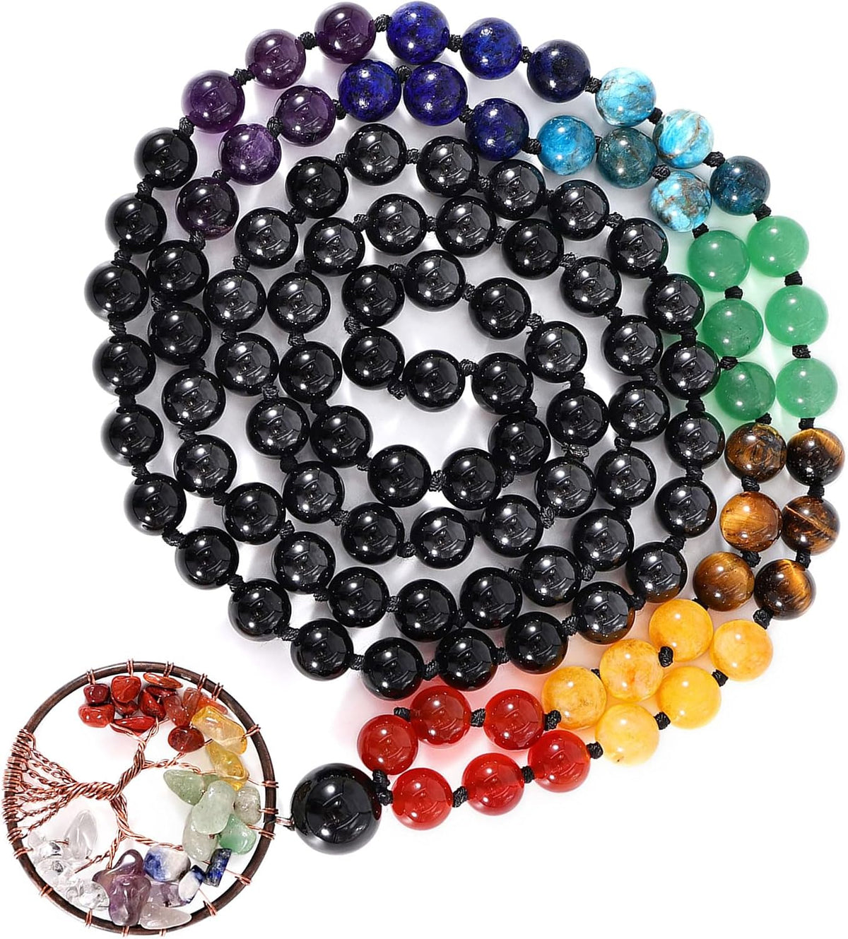 108 Mala Beads Necklace Life Tree 7 Chakra Wrap Bracelet Real Healing Gemstone Yoga Meditation Hand Knotted Mala Prayer Bead Necklace