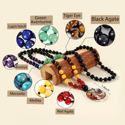 108 Mala Beads Necklace Life Tree 7 Chakra Wrap Bracelet Real Healing Gemstone Yoga Meditation Hand Knotted Mala Prayer Bead Necklace