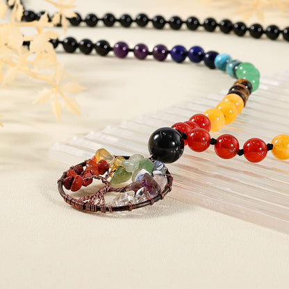 108 Mala Beads Necklace Life Tree 7 Chakra Wrap Bracelet Real Healing Gemstone Yoga Meditation Hand Knotted Mala Prayer Bead Necklace