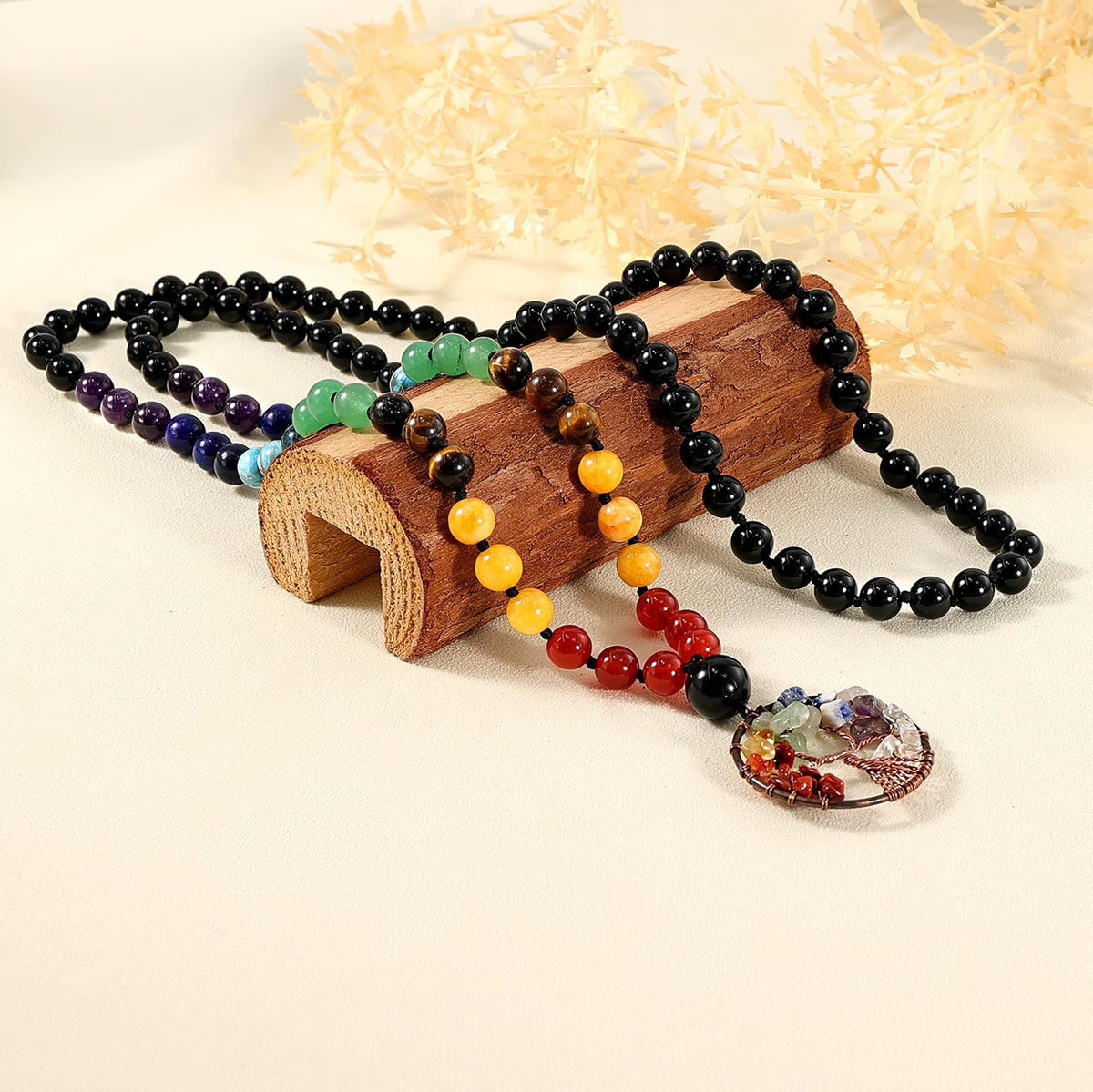 108 Mala Beads Necklace Life Tree 7 Chakra Wrap Bracelet Real Healing Gemstone Yoga Meditation Hand Knotted Mala Prayer Bead Necklace