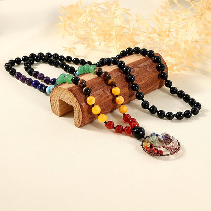 108 Mala Beads Necklace Life Tree 7 Chakra Wrap Bracelet Real Healing Gemstone Yoga Meditation Hand Knotted Mala Prayer Bead Necklace