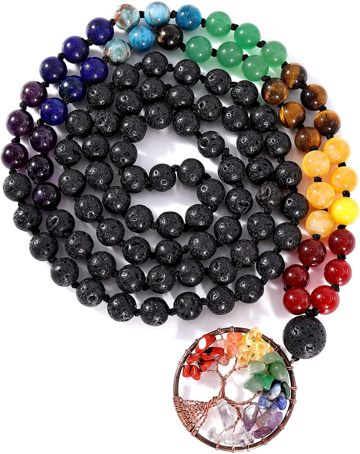 108 Mala Beads Necklace Life Tree 7 Chakra Wrap Bracelet Real Healing Gemstone Yoga Meditation Hand Knotted Mala Prayer Bead Necklace