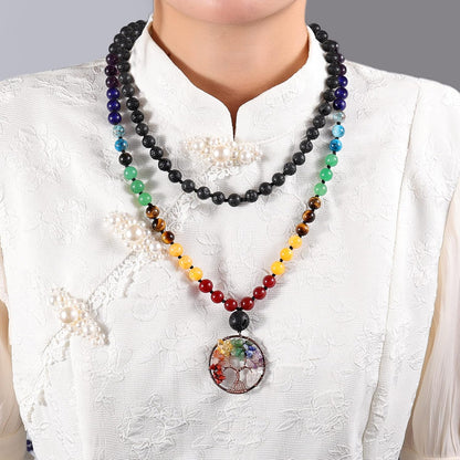 108 Mala Beads Necklace Life Tree 7 Chakra Wrap Bracelet Real Healing Gemstone Yoga Meditation Hand Knotted Mala Prayer Bead Necklace