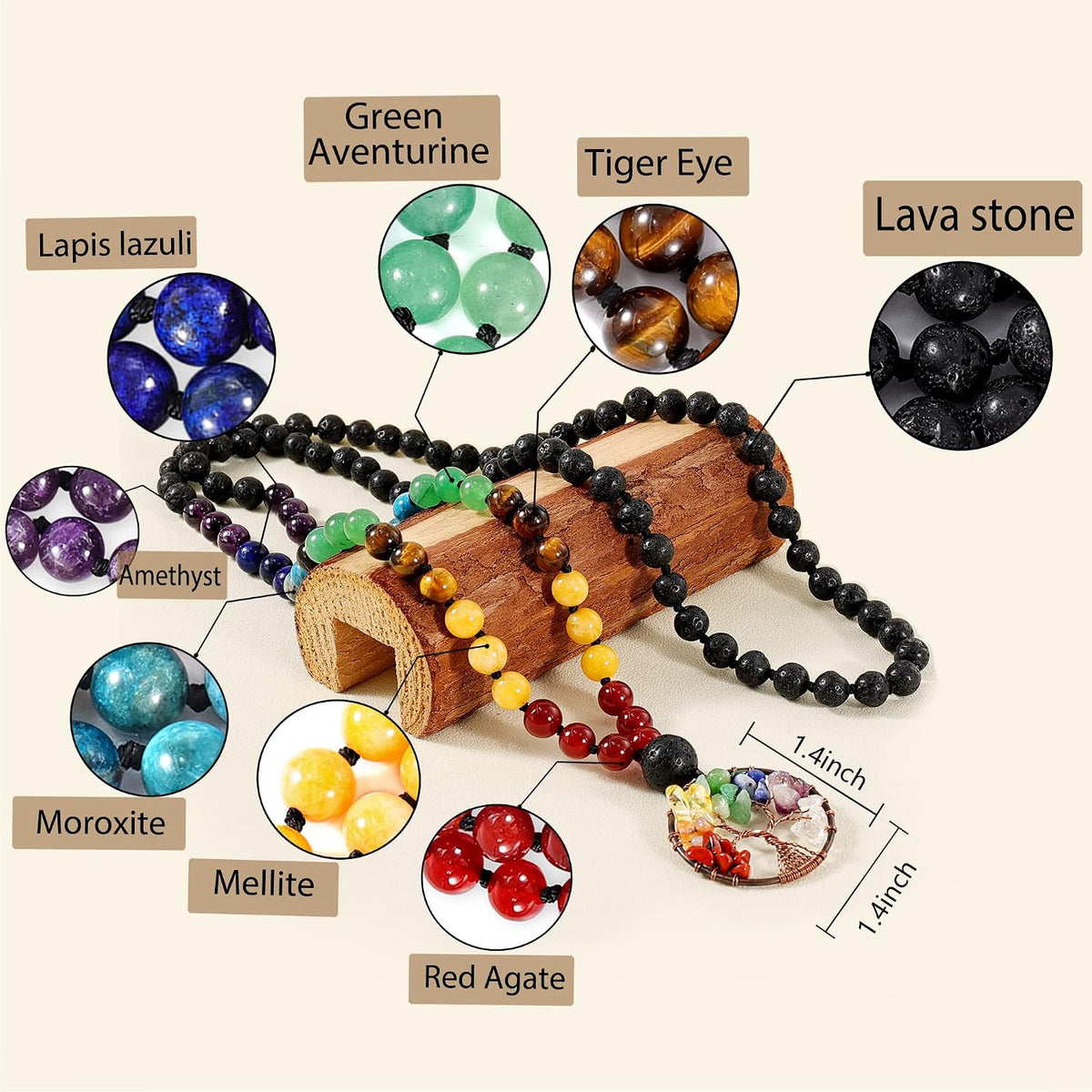 108 Mala Beads Necklace Life Tree 7 Chakra Wrap Bracelet Real Healing Gemstone Yoga Meditation Hand Knotted Mala Prayer Bead Necklace