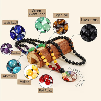 108 Mala Beads Necklace Life Tree 7 Chakra Wrap Bracelet Real Healing Gemstone Yoga Meditation Hand Knotted Mala Prayer Bead Necklace