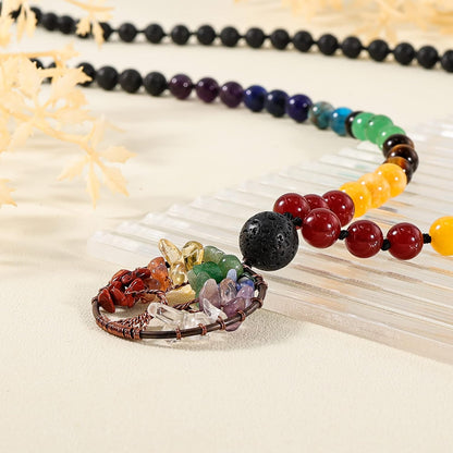 108 Mala Beads Necklace Life Tree 7 Chakra Wrap Bracelet Real Healing Gemstone Yoga Meditation Hand Knotted Mala Prayer Bead Necklace