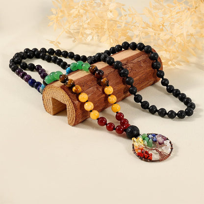 108 Mala Beads Necklace Life Tree 7 Chakra Wrap Bracelet Real Healing Gemstone Yoga Meditation Hand Knotted Mala Prayer Bead Necklace