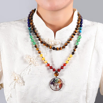 108 Mala Beads Necklace Life Tree 7 Chakra Wrap Bracelet Real Healing Gemstone Yoga Meditation Hand Knotted Mala Prayer Bead Necklace