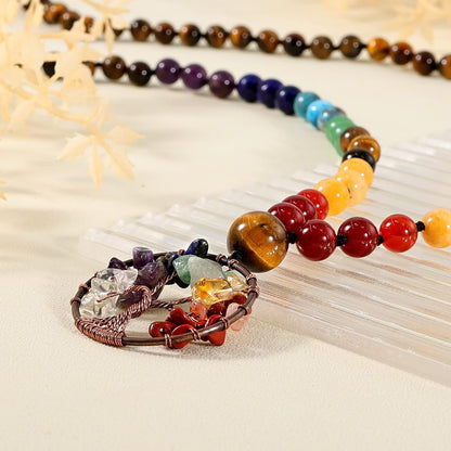 108 Mala Beads Necklace Life Tree 7 Chakra Wrap Bracelet Real Healing Gemstone Yoga Meditation Hand Knotted Mala Prayer Bead Necklace