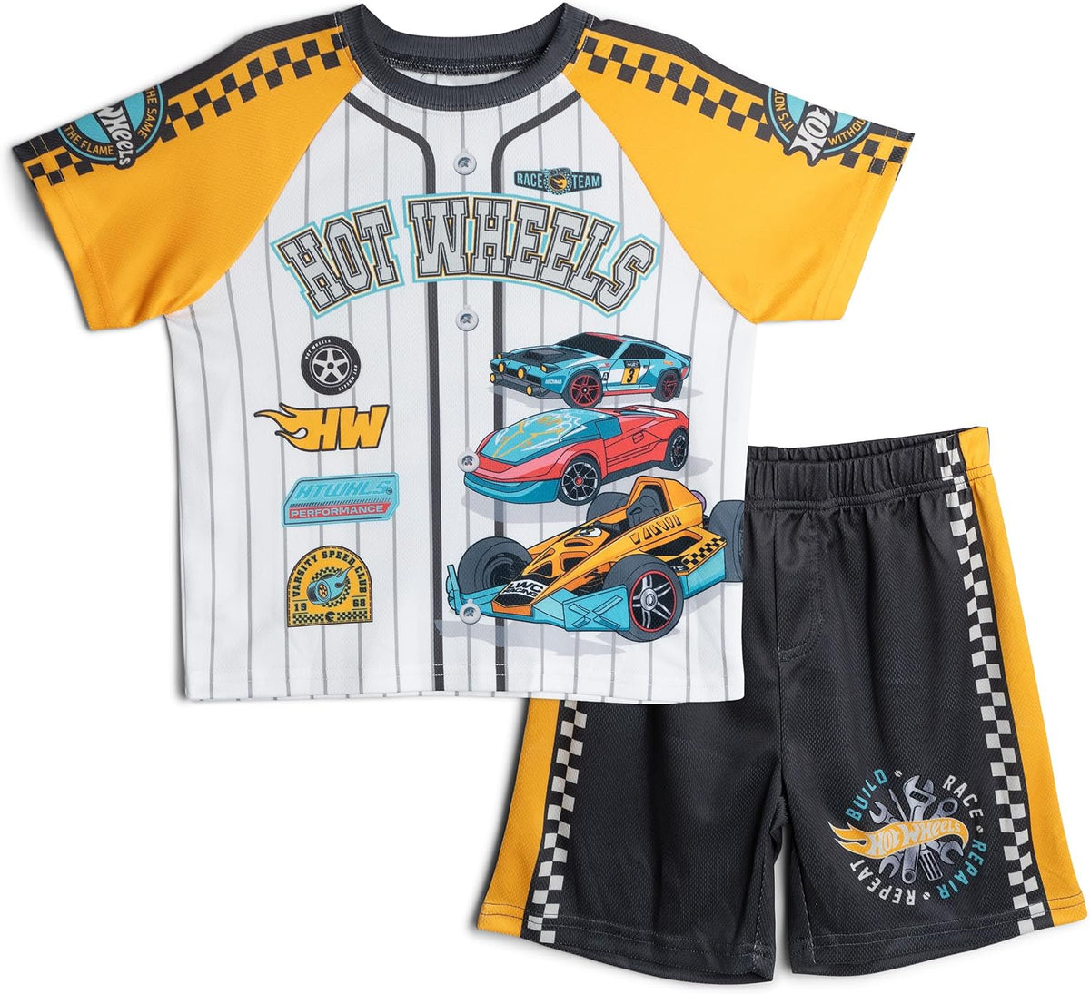 Athletic Mesh Baseball Jersey T-Shirt and Shorts Outfit Set Toddler to Big Kid Sizes (2T - 10-12)