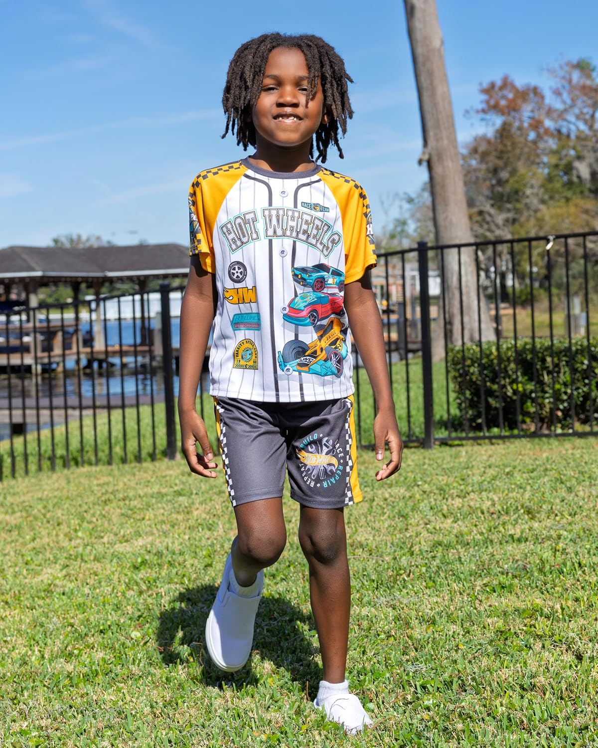 Athletic Mesh Baseball Jersey T-Shirt and Shorts Outfit Set Toddler to Big Kid Sizes (2T - 10-12)