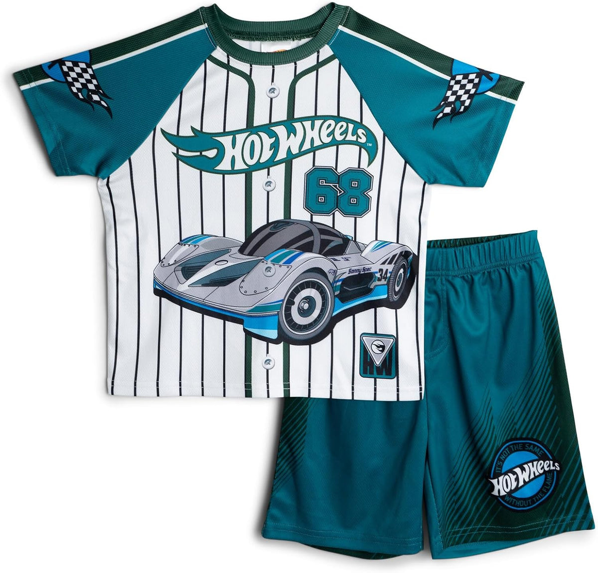 Athletic Mesh Baseball Jersey T-Shirt and Shorts Outfit Set Toddler to Big Kid Sizes (2T - 10-12)