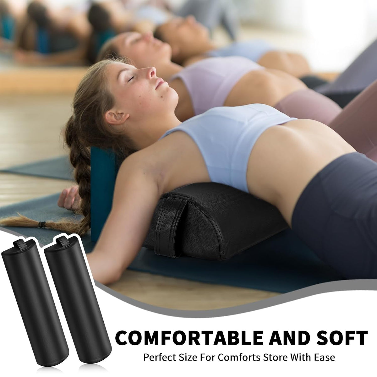 Half Round Massage Table Bolster Pillow Pad with Strap Handle, Semi-Round Bolster Pillow, 6"W x 3"H x 21"L Bolsters Support Pad for Massage Yoga Spa Neck Under Knee Ankles Pain Relief(4 Pcs)