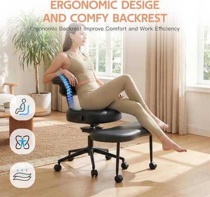Cross Legged Chair – Ergonomic Swivel Seat with Lumbar Support & Wheels